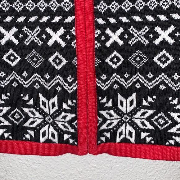 Christopher Banks snowflake print red blk white zip-up Christmas Sweater Sz L - Picture 10 of 13